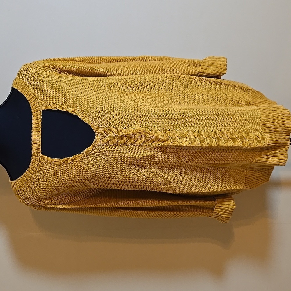 New York & Company Mustard Yellow Keyhole Long Sleeve Sweater XL - Picture 3 of 5